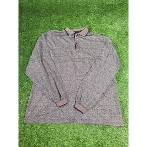 Vintage Bachrach Textured Polo Sweater Mens XL Brown Pattern Long Sleeve Y2K